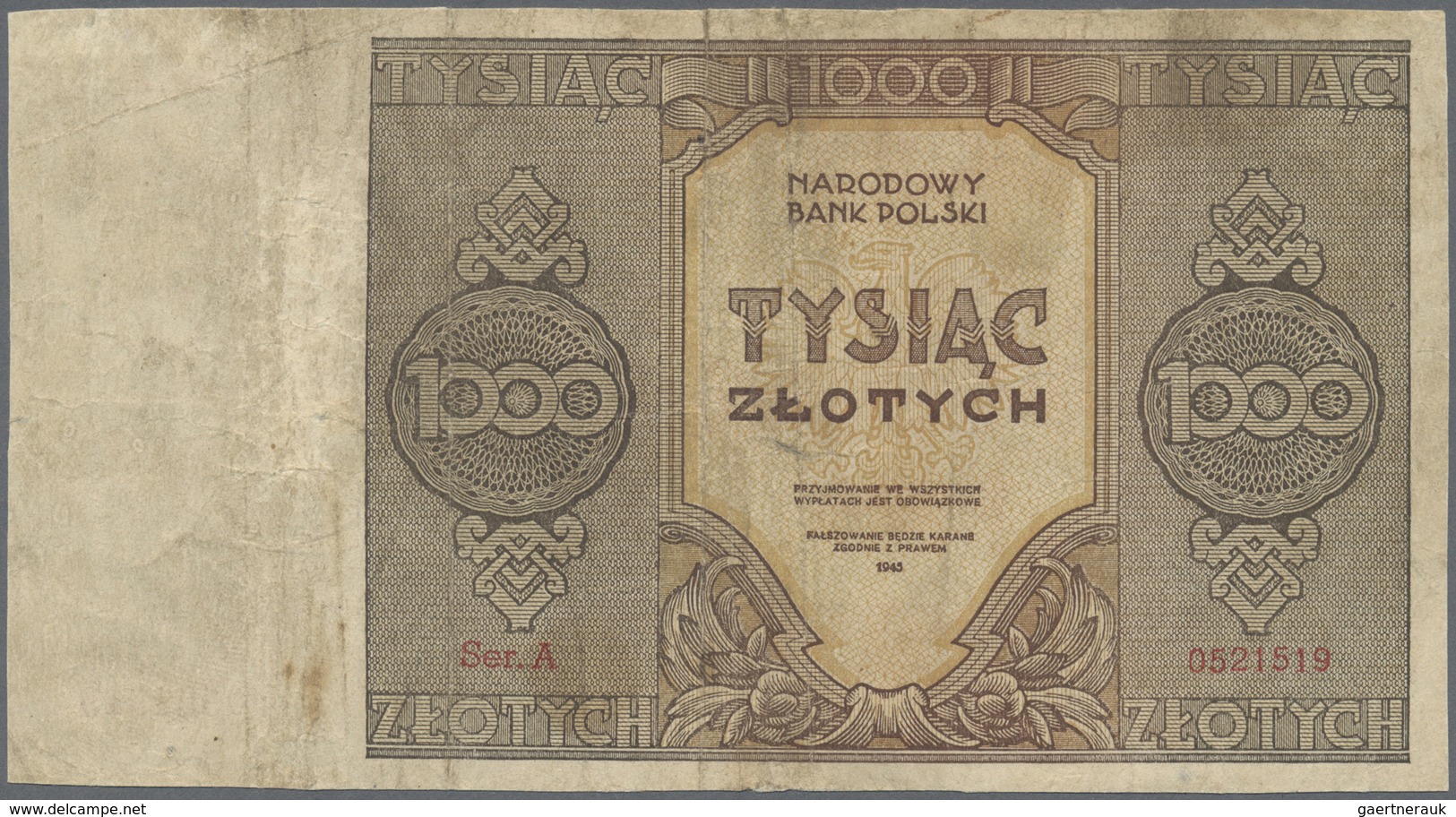 Poland / Polen: Pair Of The 1000 Zlotych 1945, P.120, One With Series “Ser.A” (VG, Trimmed) And One - Polonia