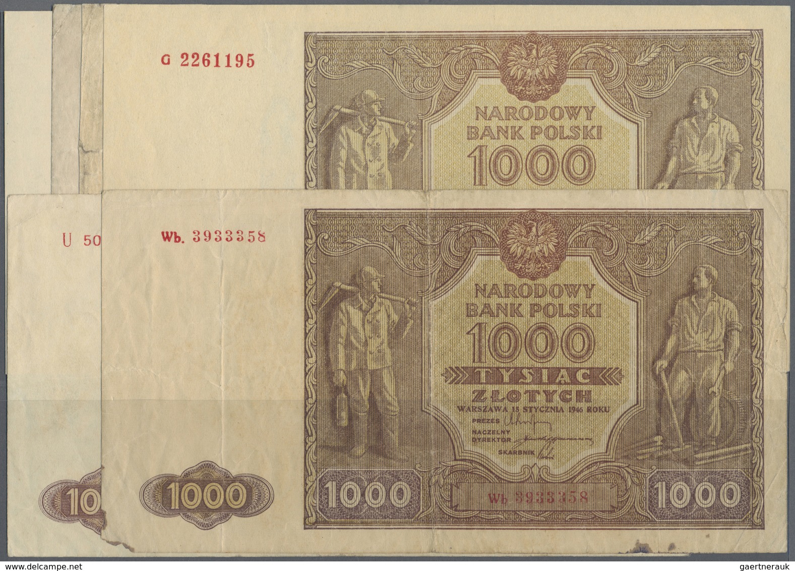 Poland / Polen: Set With 6 Banknotes Of The 1000 Zlotych 1946, P.122 Comprising Series “A.4542187” ( - Poland