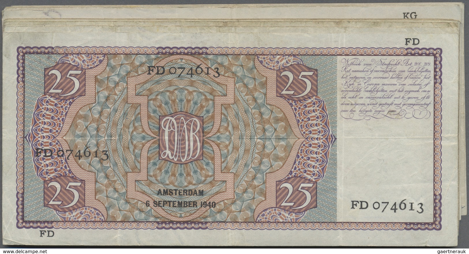 Netherlands / Niederlande: Set Of 21 Banknotes 25 Gulden 2x 1934, 1x 1937, 6x 1938, 2x 1939, 5x 1940 - Other & Unclassified