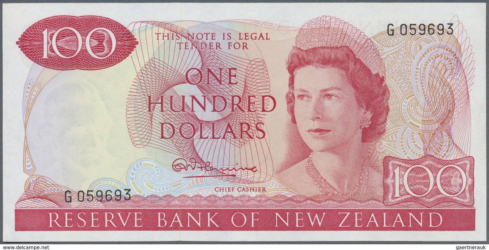 New Zealand / Neuseeland: 100 Dollars ND(1967-77), P.168a With Signature FLEMING In UNC Condition - New Zealand