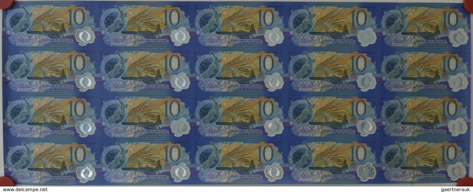 New Zealand / Neuseeland: Uncut Sheet Of 20 Pcs 10 Dollars 2000 P. 190 N Condition: UNC. (20 Pcs Unc - New Zealand