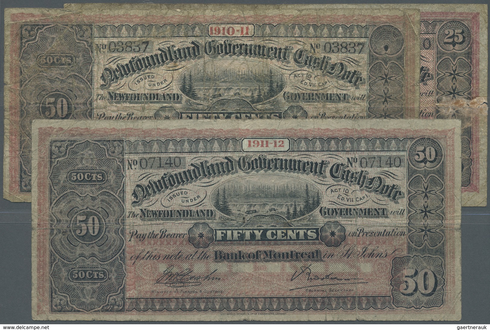 Newfoundland / Neufundland: Newfoundland Government Cash-Note Set With 3 Banknotes 50 Cents 1910-11, - Canada