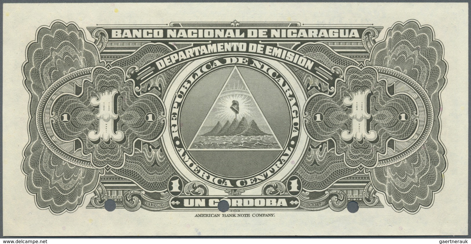 Nicaragua: 1 Cordoba 1951 Specimen P. 91Bs, 3 Cancellation Holes, Zero Serial Numbers, Specimen Over - Nicaragua