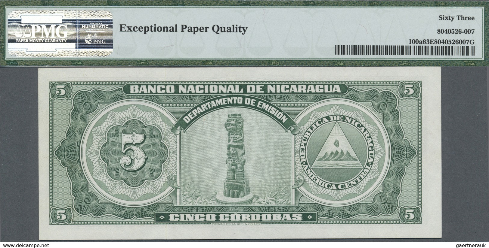 Nicaragua: Banco Nacional De Nicaragua 5 Cordobas 1953, P.100a, Minor Creases And A Few Tiny Spots, - Nicaragua