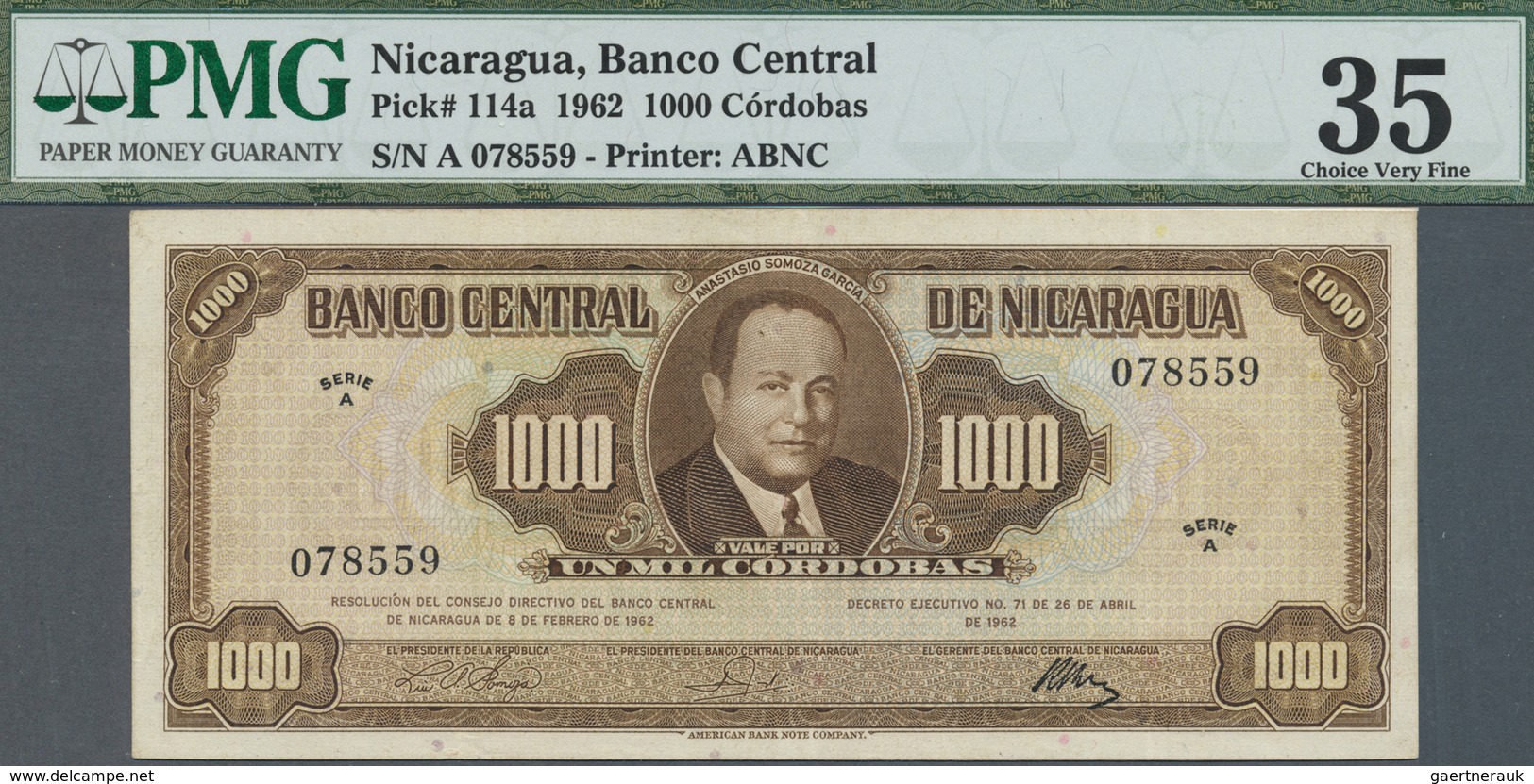 Nicaragua: Banco Central De Nicaragua 1000 Cordobas 1962, P.114a, Soft Vertical Bend At Center, Some - Nicaragua