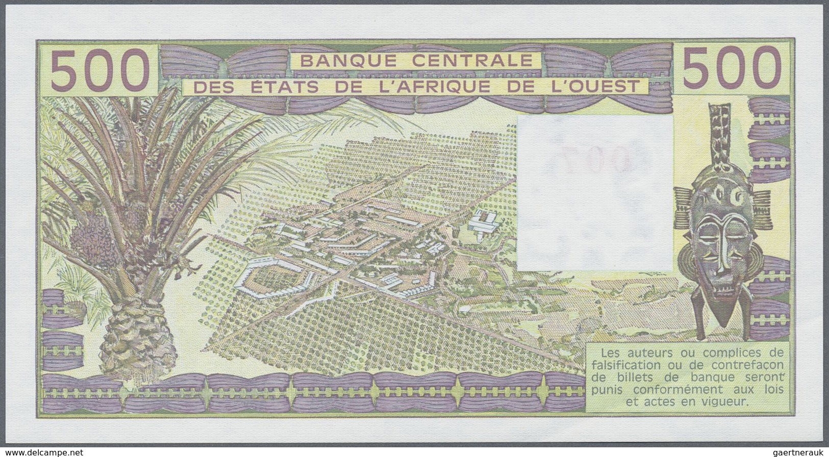 Niger: West African States Letter "H" For Niger 500 Francs ND Specimen With Zero Serial Numbers And - Niger