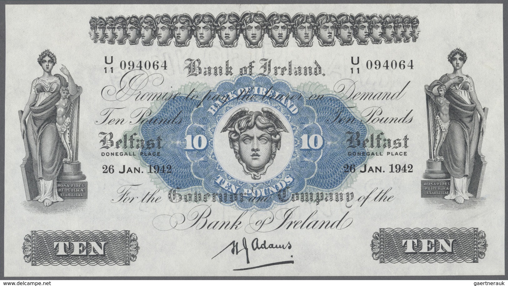 Northern Ireland / Nordirland: 10 Pounds 1942 P. 53b, Bank Of Ireland, Only Light Folds In Paper But - Other & Unclassified