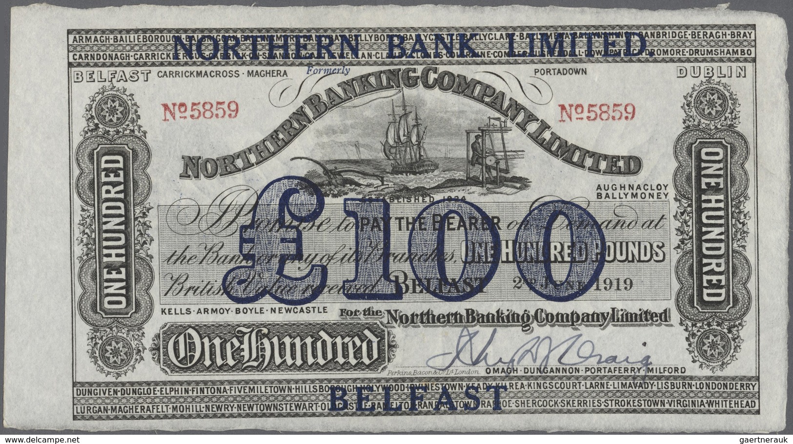 Northern Ireland / Nordirland: 100 Pounds 1919 P. 177, Northern Bank Limted, Never Folded, No Holes - Other & Unclassified