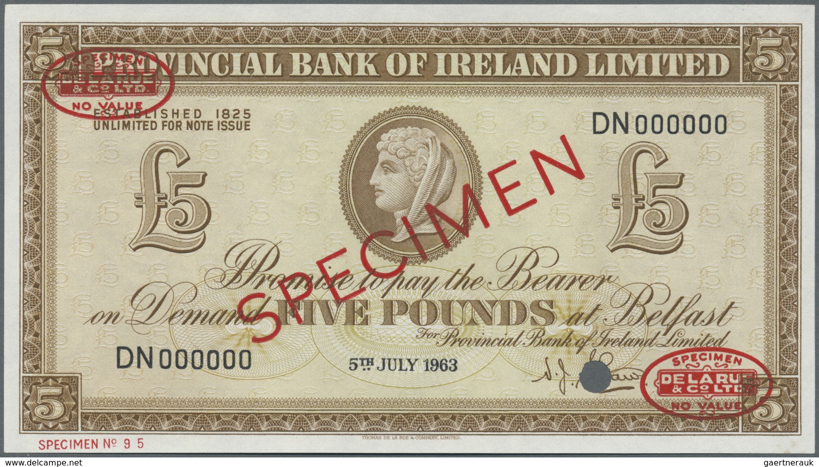 Northern Ireland / Nordirland: Provincial Bank Of Ireland 5 Pounds 1963 TDLR Specimen, P.244s In UNC - Other & Unclassified