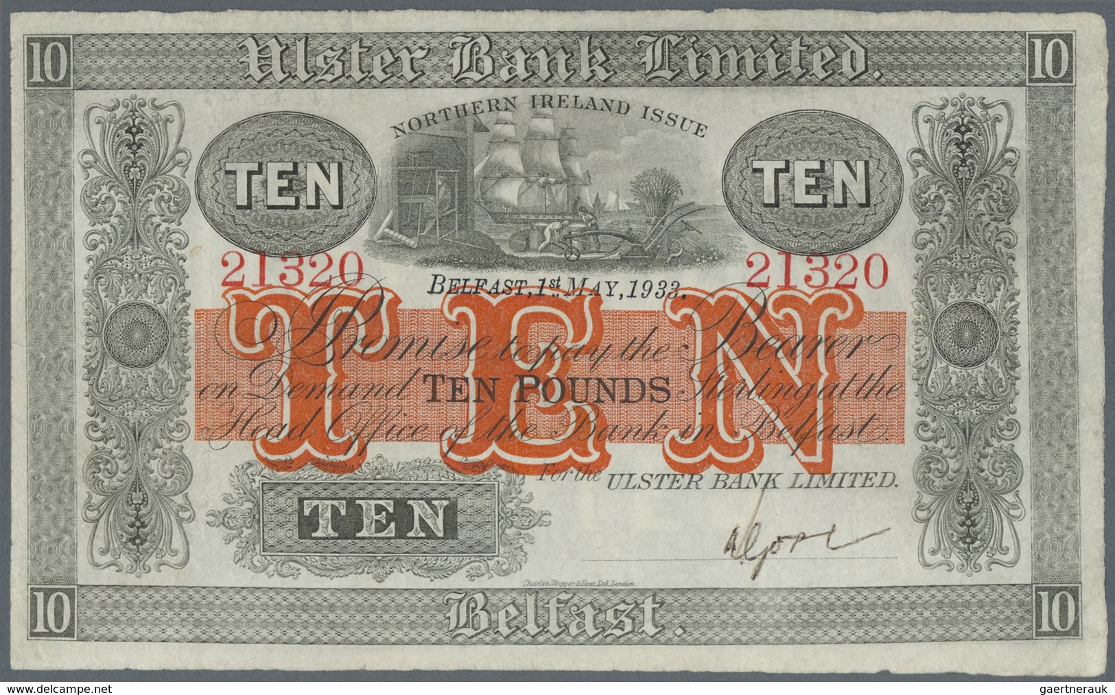 Northern Ireland / Nordirland: 10 Pounds 1933 P. 308, Ulster Bank Limited, Strong Paper With Origina - Other & Unclassified