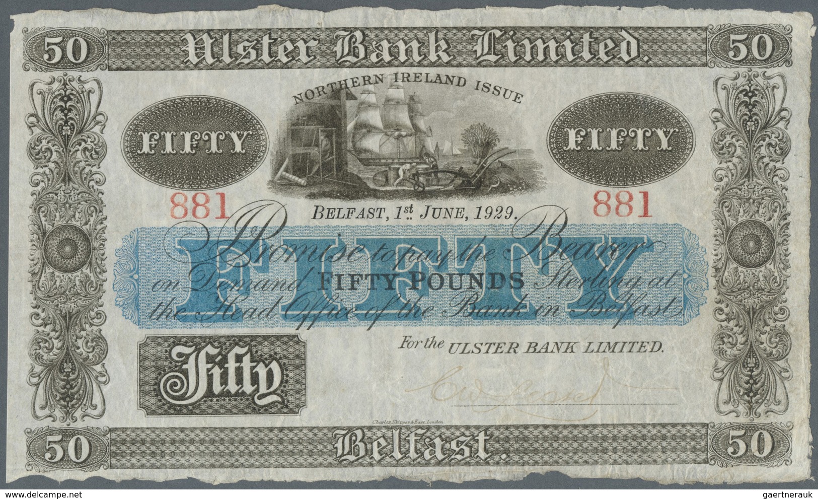 Northern Ireland / Nordirland: 50 Pounds 1929 P. 310, Ulster Bank Limited, Strong Paper With Several - Sonstige & Ohne Zuordnung