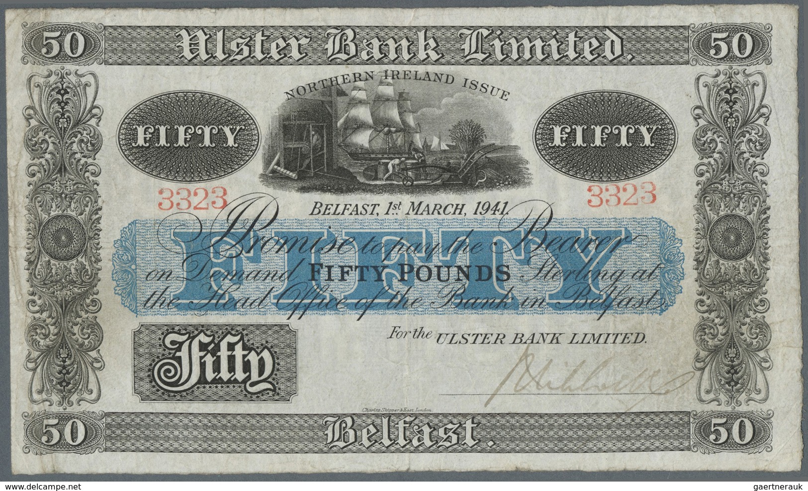 Northern Ireland / Nordirland: 50 Pounds 1941 P. 319, Ulster Bank Limited, Used With Folds And Light - Other & Unclassified