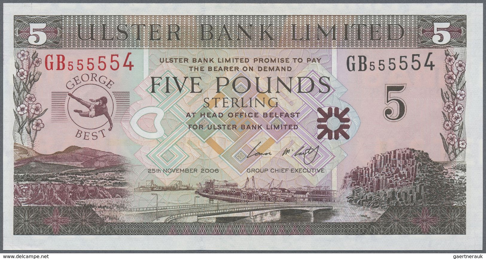 Northern Ireland / Nordirland: Ulster Bank Limited 2006 5 Pounds (George Best), P.339 Almost Solid G
