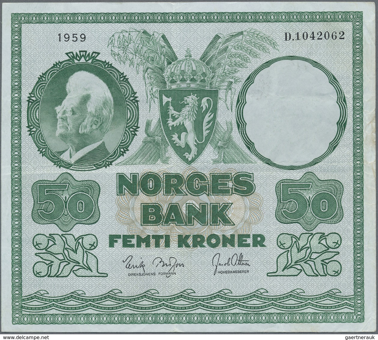 Norway / Norwegen: 50 Kroner 1959 P. 32c, Vertical And Horizontal Folds, No Holes Or Tears, Still Cr - Norway