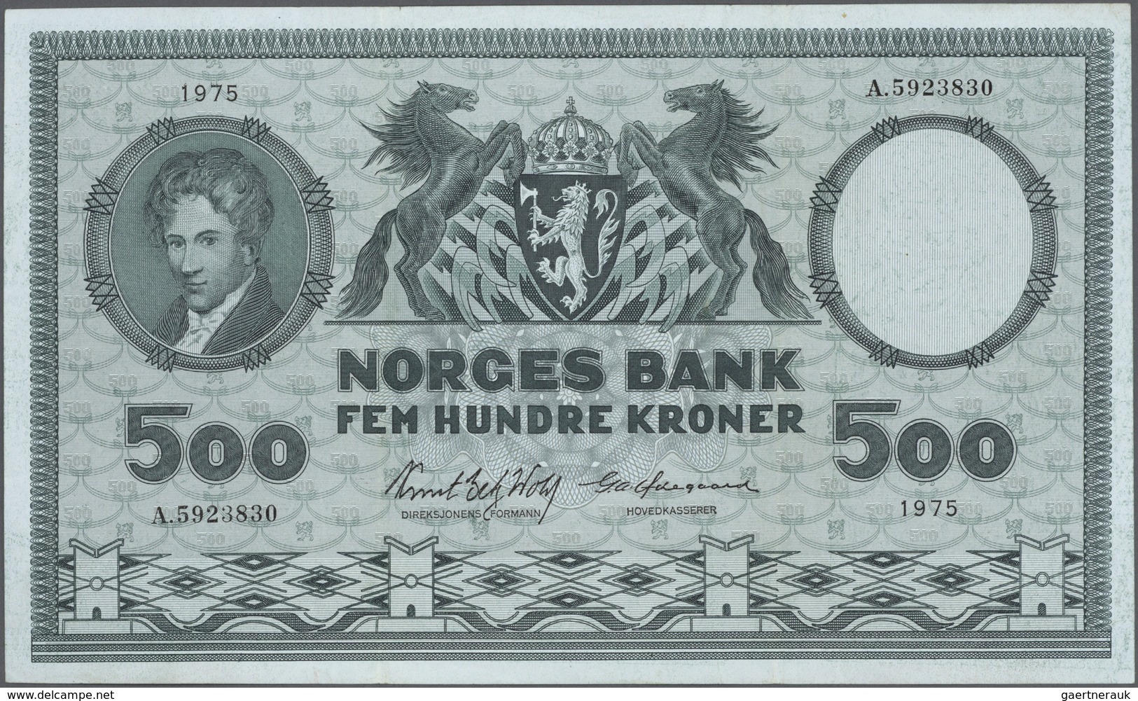 Norway / Norwegen: 500 Kroner 1975, P.34f, Highly Rare Note In Great Condition With 2 Vertical Folds - Norway