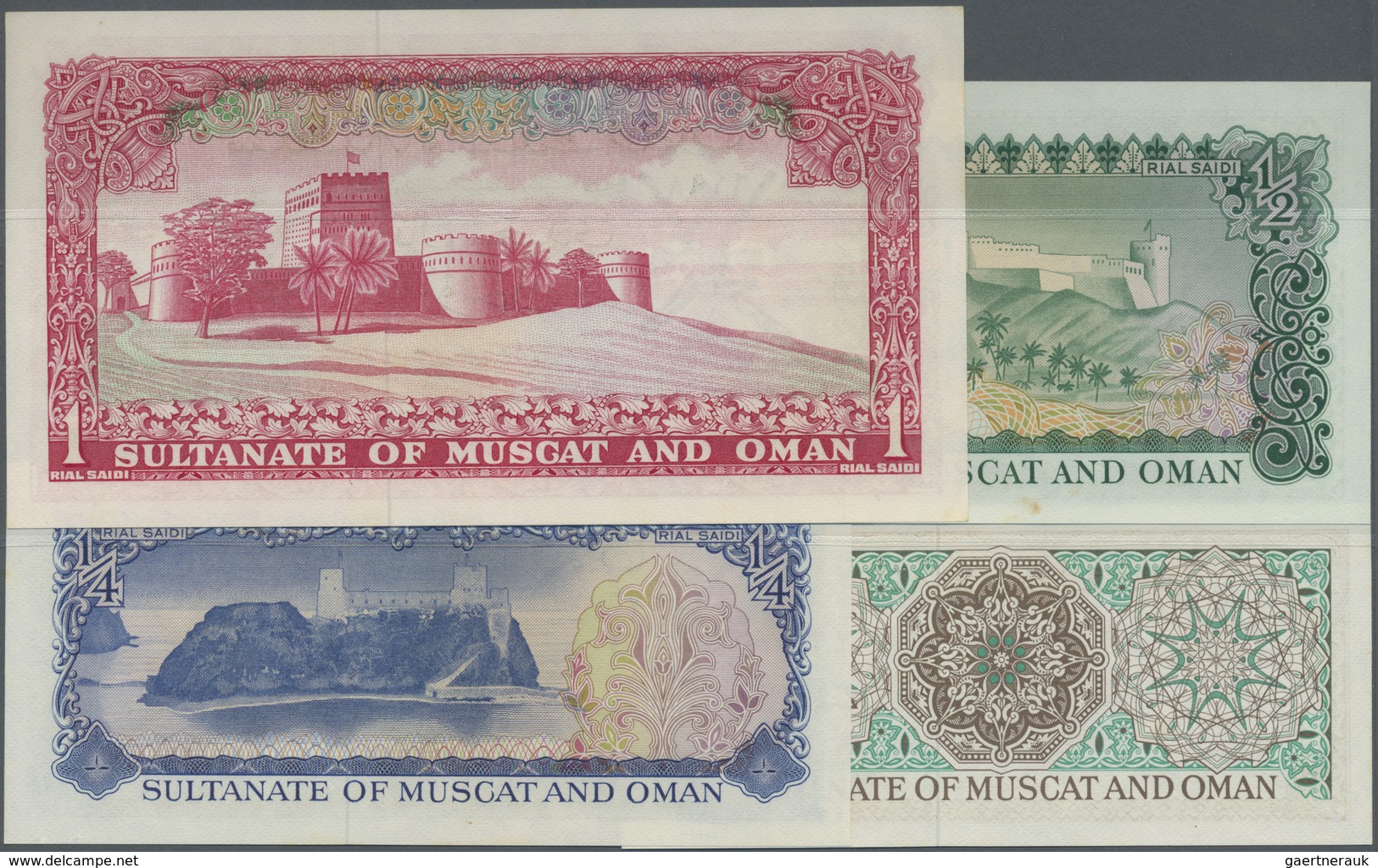 Oman: Set Of 4 Notes Muscat & Oman Containing 100 Baisa, 1/4, 1/2 And 1 Rial ND P. 1-4 In Condition: - Oman