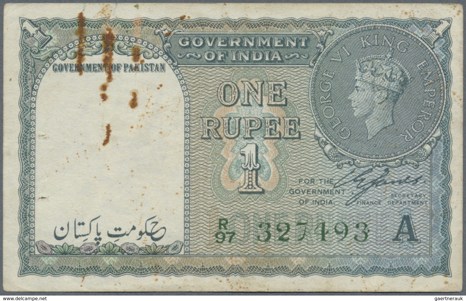 Pakistan: Government Of Pakistan 1 Rupee 1940 (1948) Overprint "Government Of Pakistan" On INDIA P-2 - Pakistan