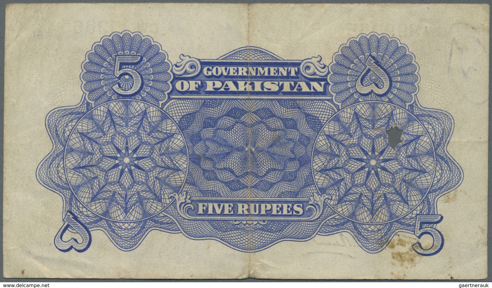 Pakistan: 5 Rupes ND P. 5, Used With Folds And Pen Writing At Upper Left, Larger Hole From Pin Hole - Pakistan