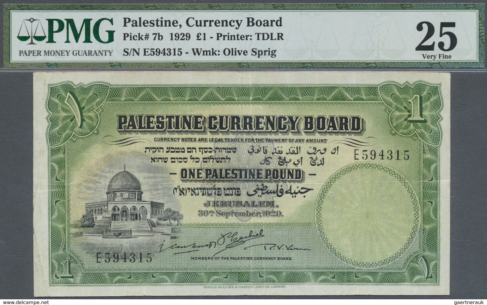 Palestine / Palästina: 1 Pound September 30th 1929, P.7b, Obviously Pressed, PMG Graded 25 Very Fine - Autres - Asie