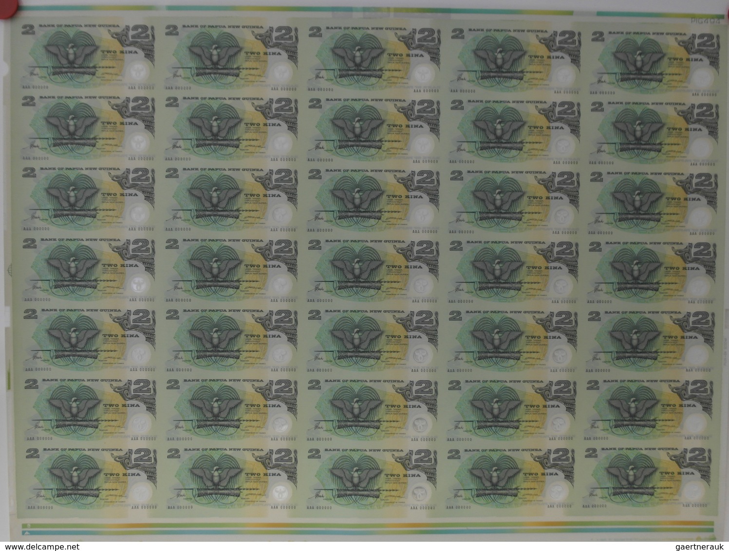 Papua New Guinea: Very Rare Uncut Sheet Of 35 Pcs 2 Kina Specimen P. 16s In Condition: UNC. (35 Pcs - Papua New Guinea