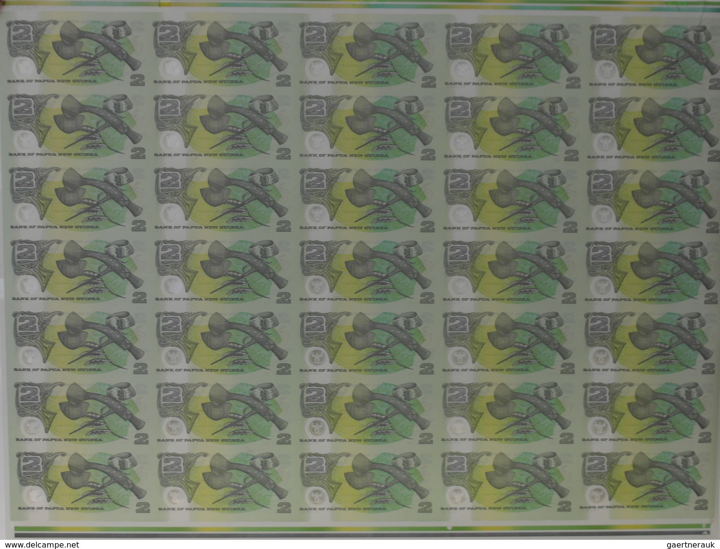 Papua New Guinea: Uncut Sheet Of 35 Pcs 2 Kina Commemorative "9th South Pacific" 1991 P. 12 In Condi - Papouasie-Nouvelle-Guinée