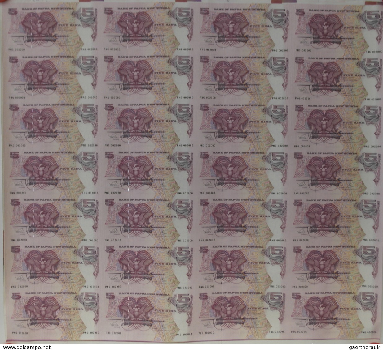 Papua New Guinea: Uncut Sheet Of 35 Pcs 5 Kina 2000 P. 19 In Condition: UNC. (35 Pcs Uncut) - Papua New Guinea