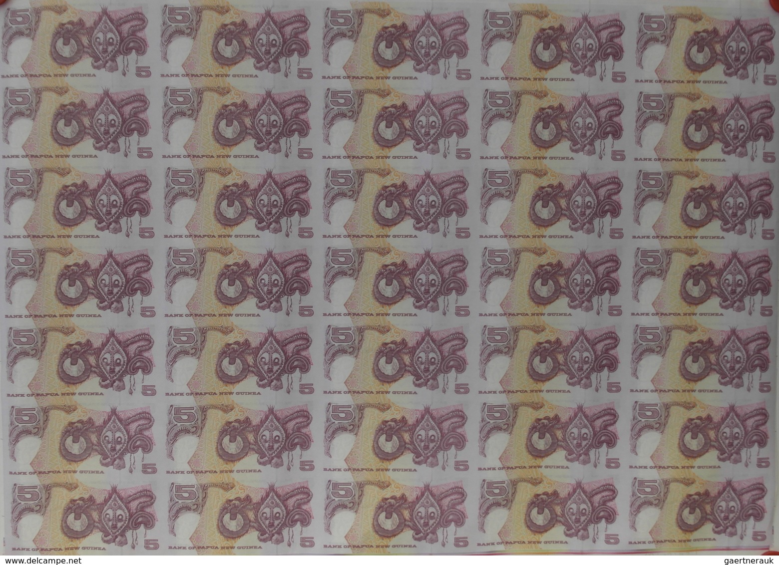 Papua New Guinea: Rare Uncut Sheet Of 35 Pcs 5 Kina 2007 P. 34 In Condition: UNC. (35 Pcs Uncut) - Papua New Guinea