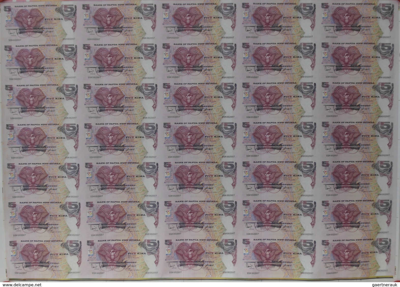 Papua New Guinea: Rare Uncut Sheet Of 35 Pcs 5 Kina 2007 P. 34 In Condition: UNC. (35 Pcs Uncut) - Papua New Guinea