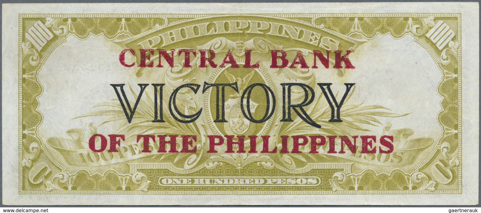 Philippines / Philippinen: 100 Pesos ND(1949) P. 123c, "VICTORY" On Back, Used With Light Folds In P - Philippines