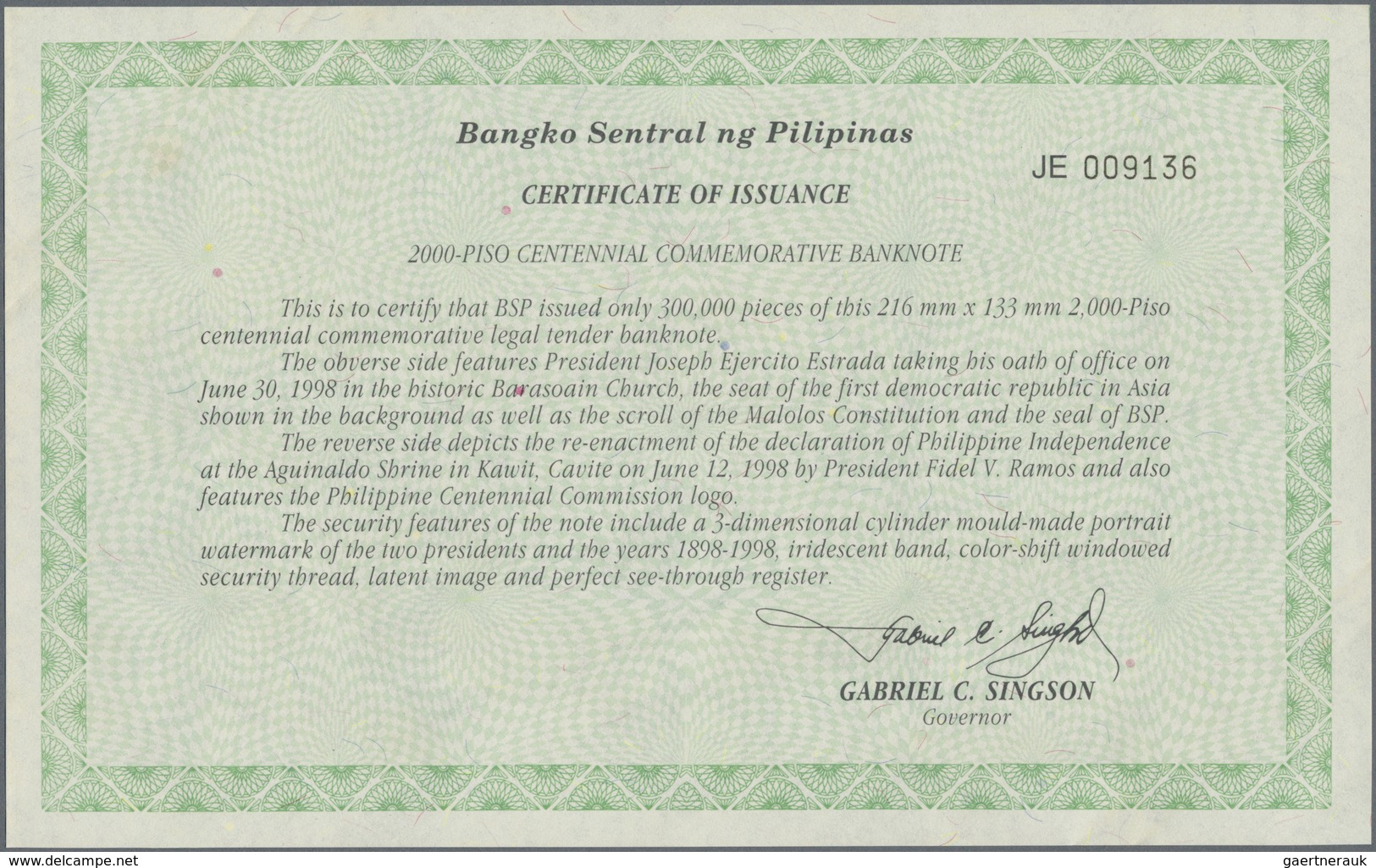 Philippines / Philippinen: Original Folder With The 2000 Piso 1989, P.189a In UNC Condition - Philippines