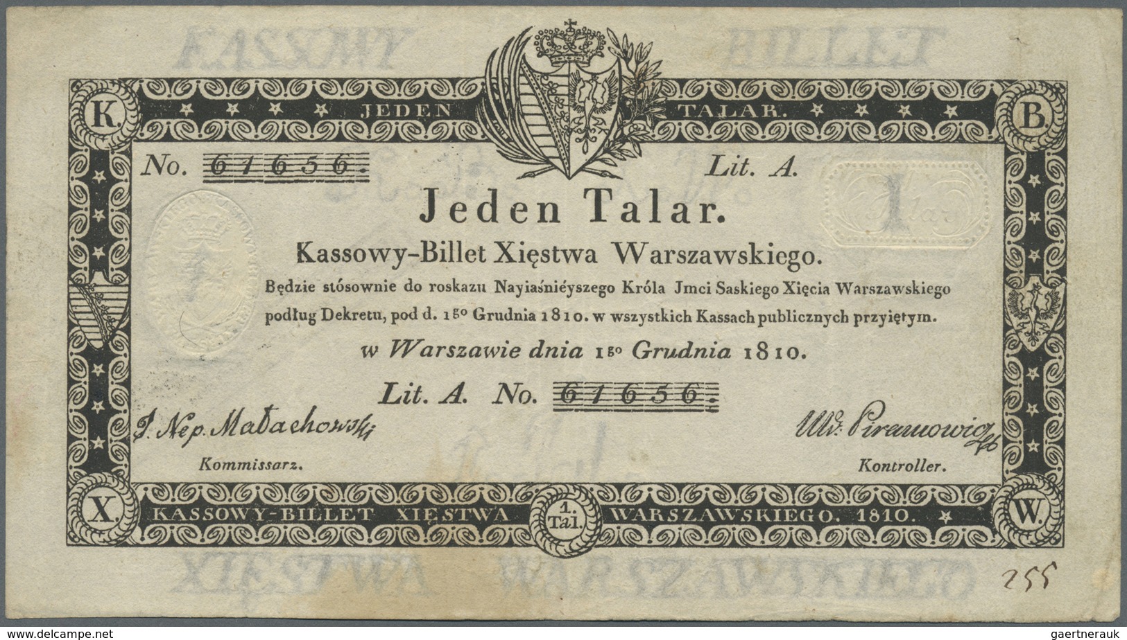 Poland / Polen: 1 Taler 1810 P. A2, Used With Several Light Folds In Paper, No Holes Or Tears, Still - Polonia