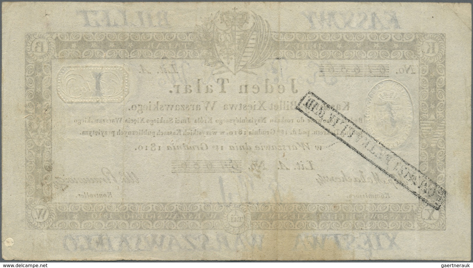 Poland / Polen: 1 Taler 1810 P. A2, Used With Several Light Folds In Paper, No Holes Or Tears, Still - Polonia