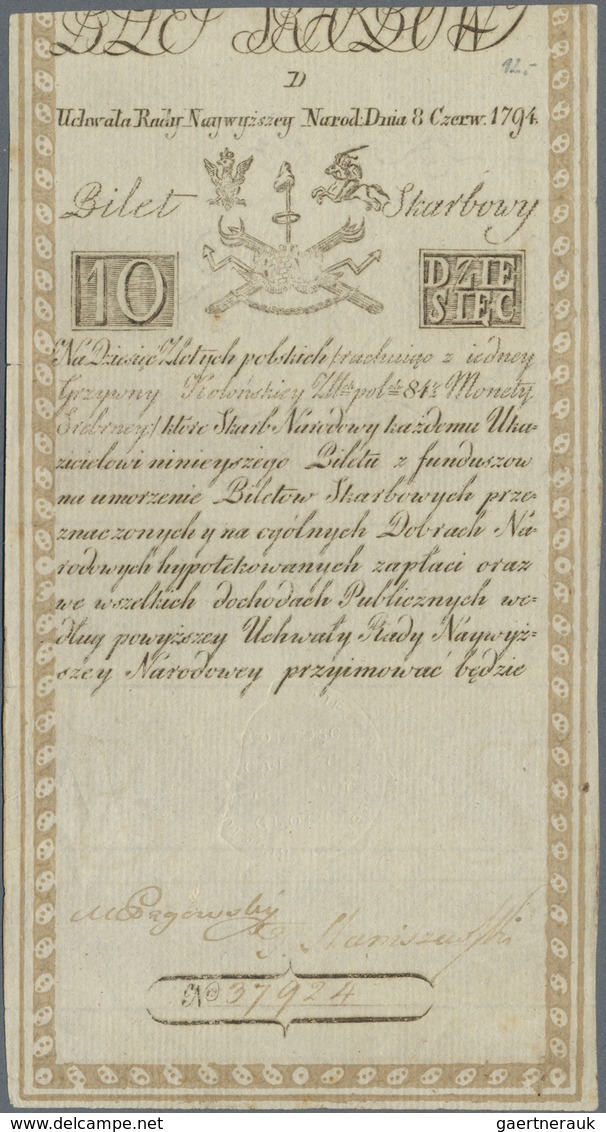 Poland / Polen: 10 Zlotych 1794, P.A2a With Watermark Arms, Great Original Shape With Crisp Paper, A - Poland