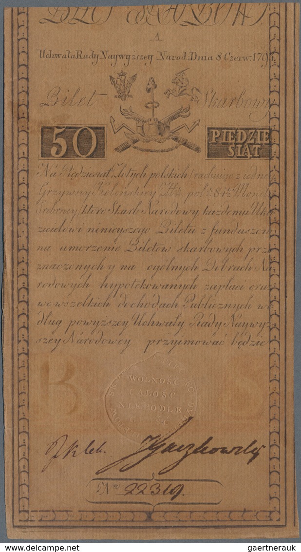 Poland / Polen: 50 Zlotych 1794, P.A4 With Watermark Arms, Very Rare Note In Great Condition With A - Polonia