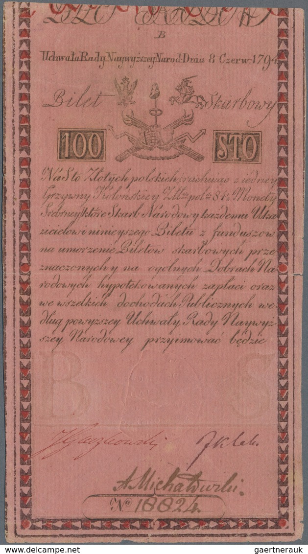 Poland / Polen: 100 Zlotych 1794, P.A5 With Watermark Lines And Writing With Several Folds, Tiny Bor - Poland