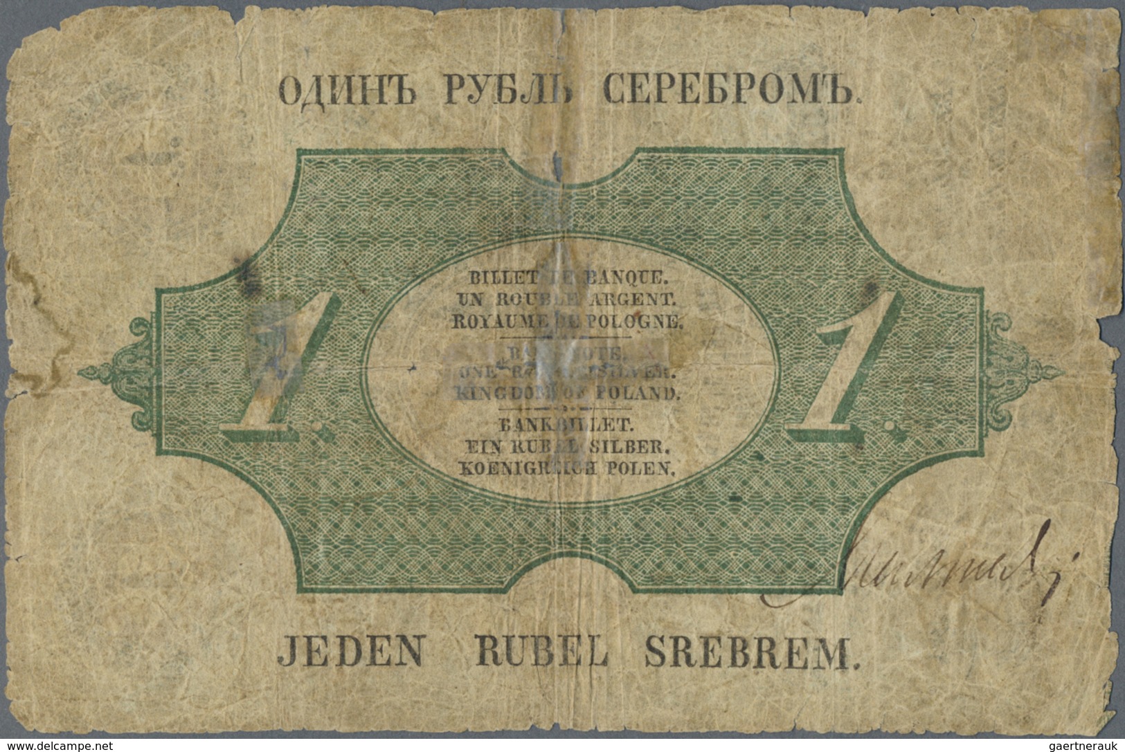 Poland / Polen: 1 Ruble Srebrem 1847, P.A29, Rare Note In Well Worn Condition, Small Taped Tears And - Poland