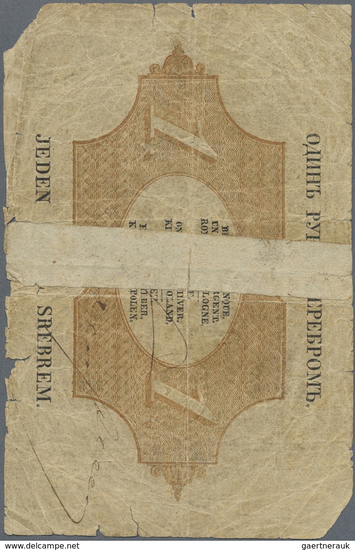 Poland / Polen: 1 Ruble Srebrem 1857, P.A44, Rare Note In Well Worn Condition, Several Border Tears, - Poland