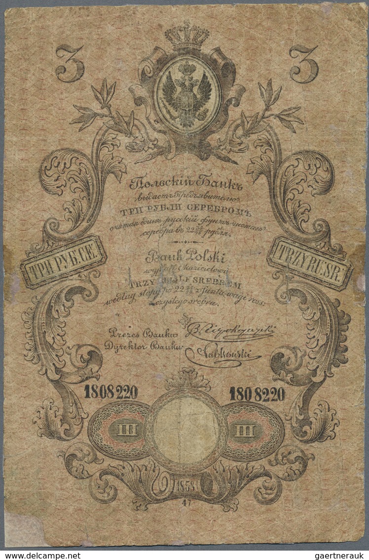 Poland / Polen: 3 Rubles Srebrem 1858, P.A46, Extraordinary Rare Note With Some Repaired And Restore - Poland