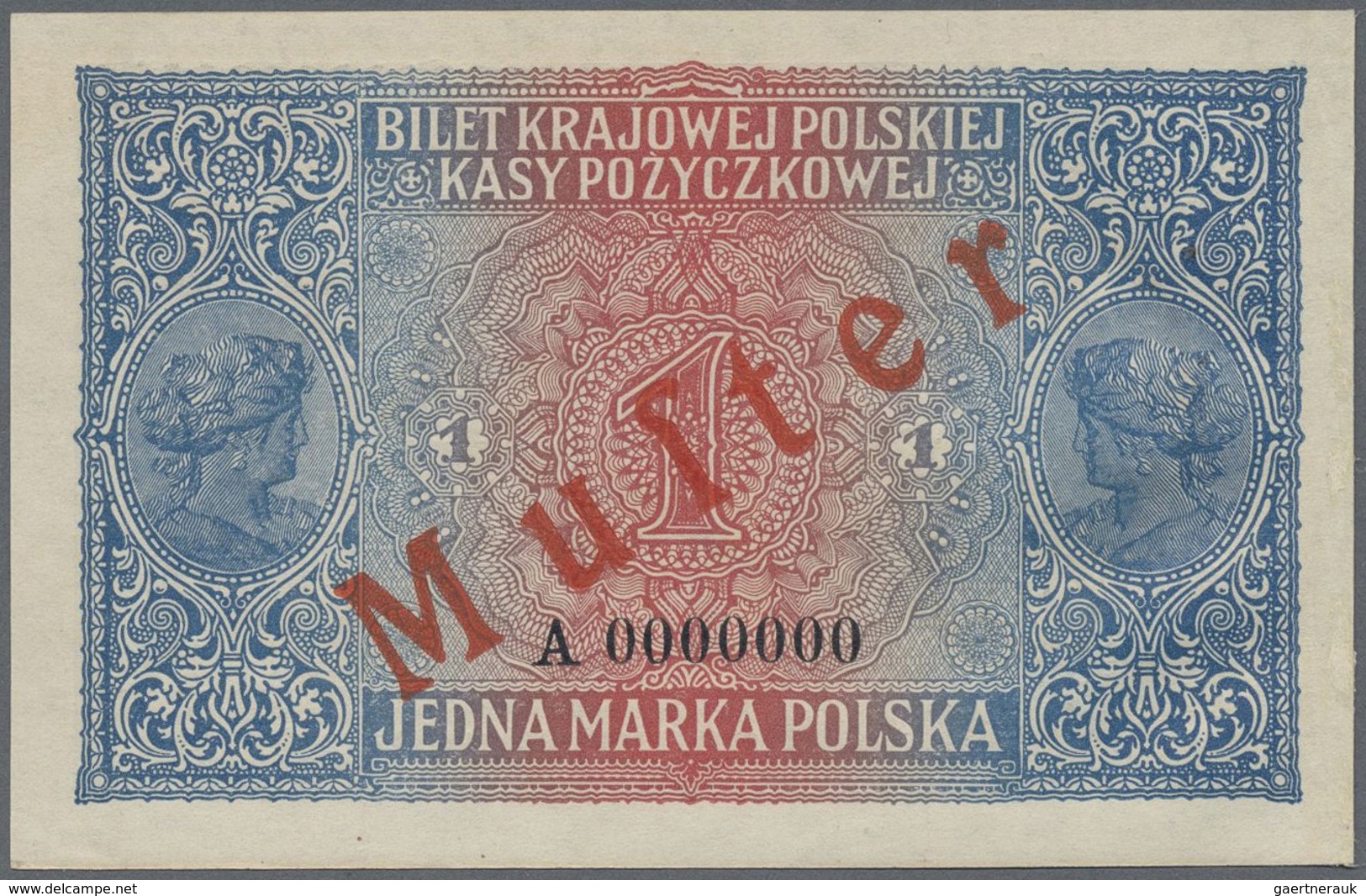 Poland / Polen: 1 Marka Polska 1917 SPECIMEN, P.2s, Previously Mounted Otherwise Perfect. Condition: - Poland