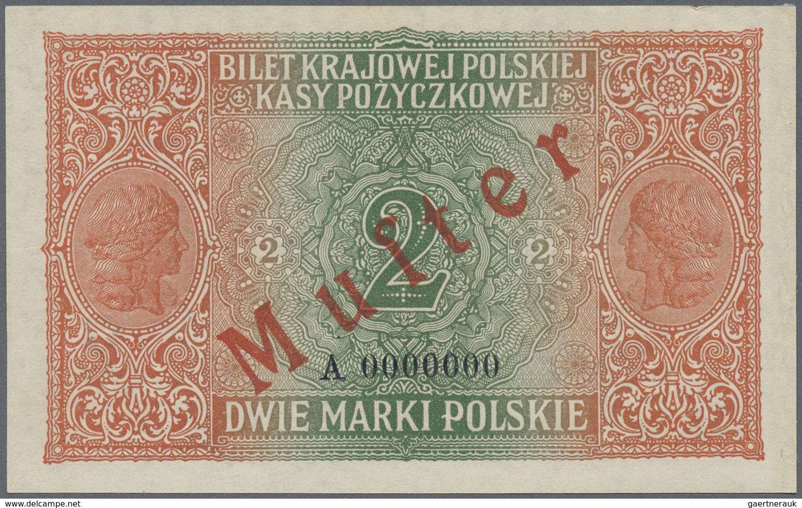 Poland / Polen: 2 Marki Polskie 1917 SPECIMEN, P.3s, Previously Mounted, Otherwise Perfect. Conditio - Poland