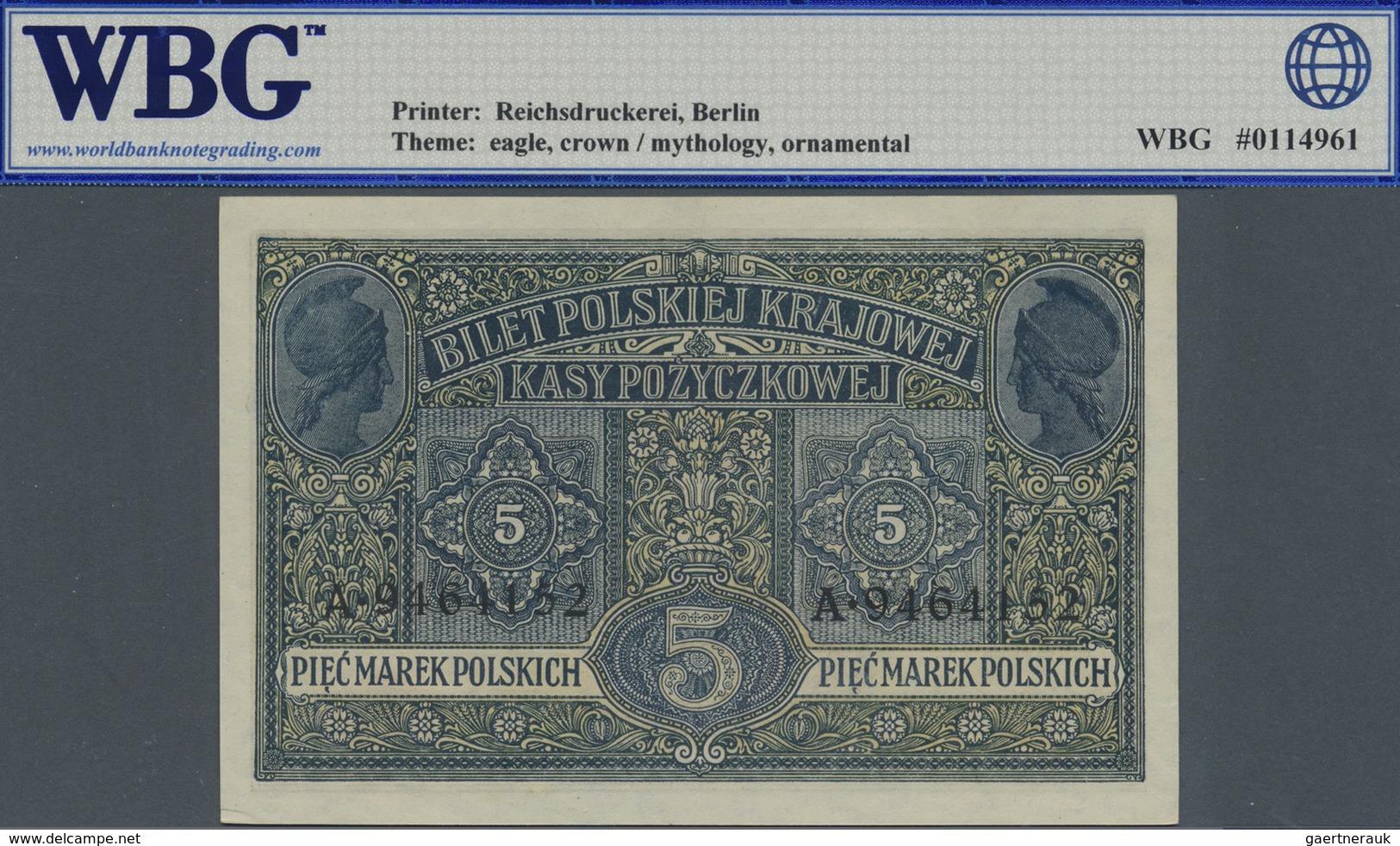 Poland / Polen: 5 Marek 1917, P.10 In Almost Perfect Condition With A Tiny Dint At Lower Right, WBG - Poland