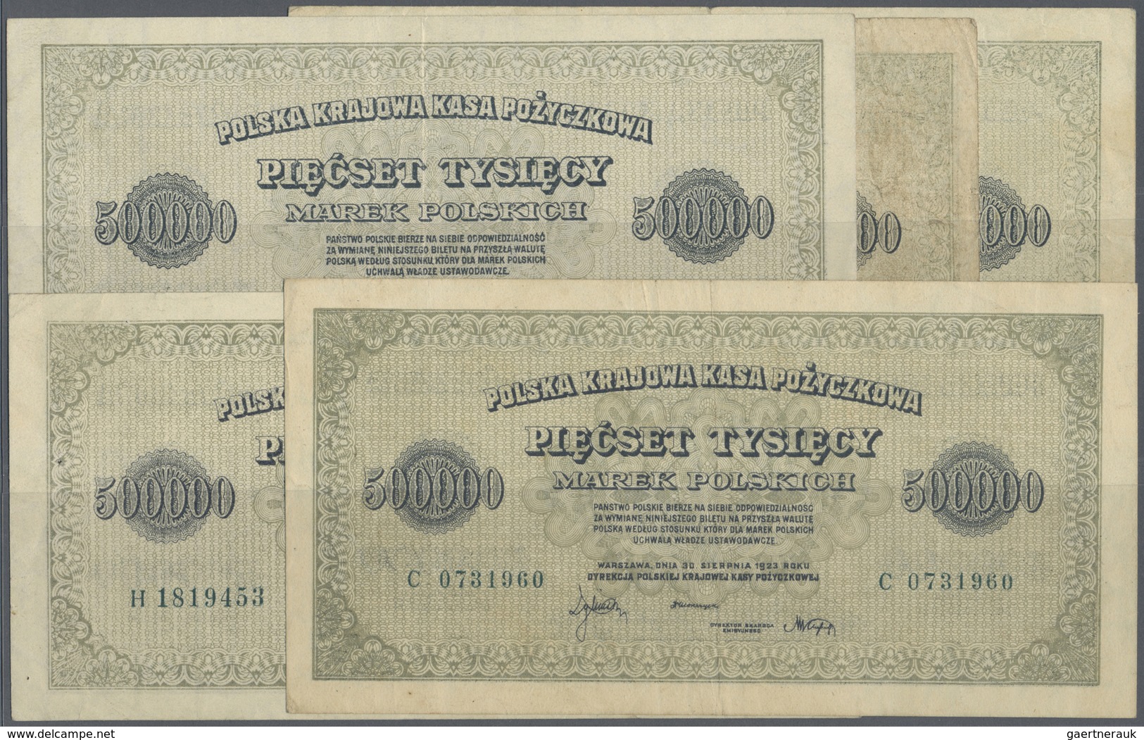 Poland / Polen: Set With 5 Banknotes 500.000 Marek Polskich 1923 P.36 With Different Types Of Serial - Poland