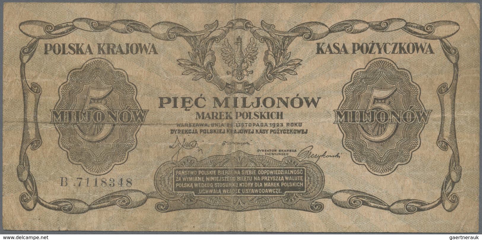 Poland / Polen: 5 Million Marek Polskich 1923, P.38, Highly Rare Note With Some Handling Traces Like - Poland