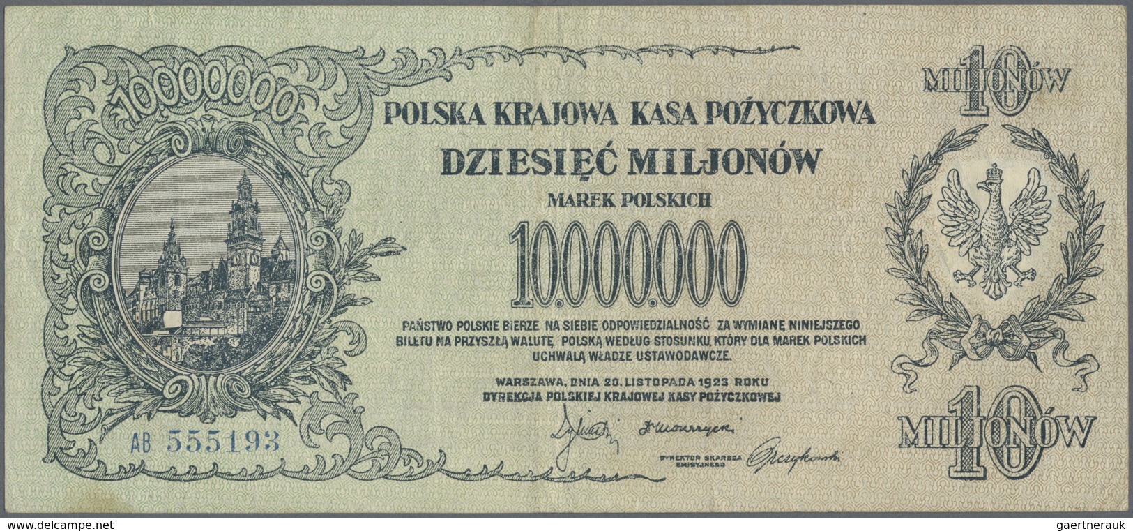 Poland / Polen: 10 Million Marek Polskich 1923, P.39, Highly Rare Note With Some Handling Traces Lik - Poland