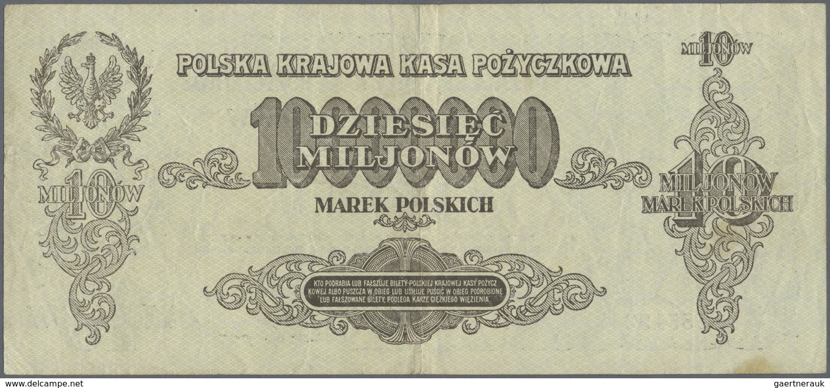 Poland / Polen: 10 Million Marek Polskich 1923, P.39, Highly Rare Note With Some Handling Traces Lik - Poland