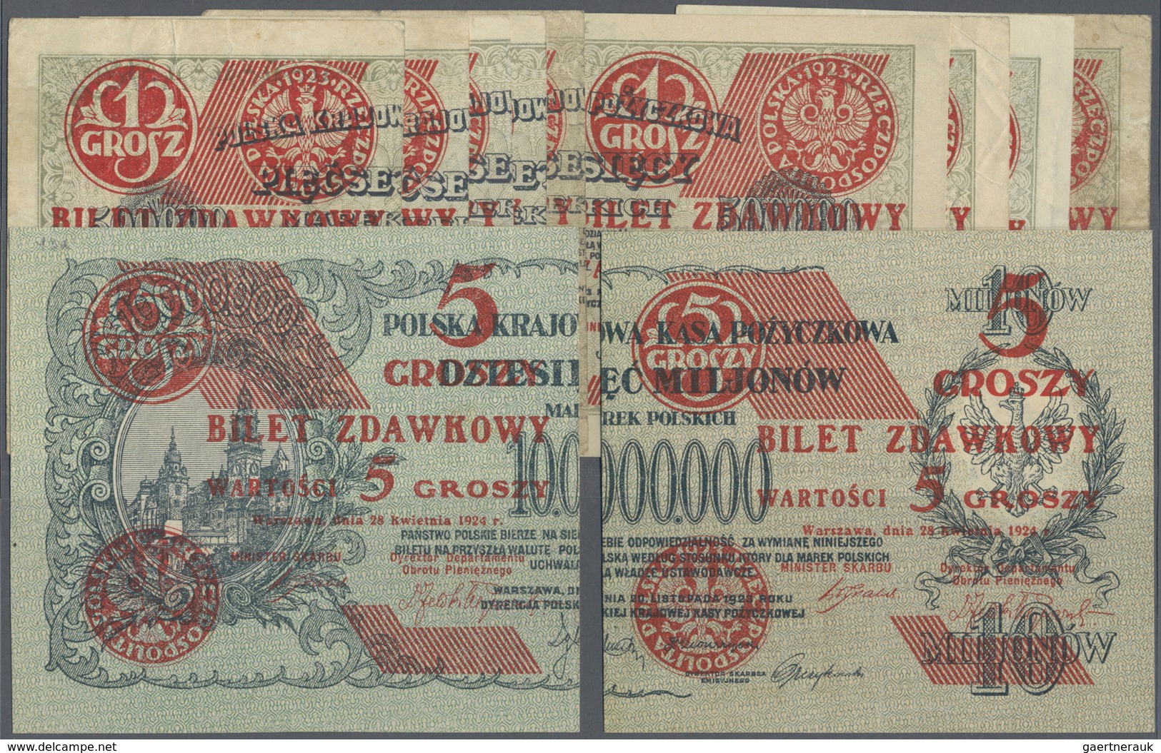 Poland / Polen: Very Nice Set With 11 Banknotes Of The 1924 Provisional "Cut In Half" Bilet Zdawkowy - Poland
