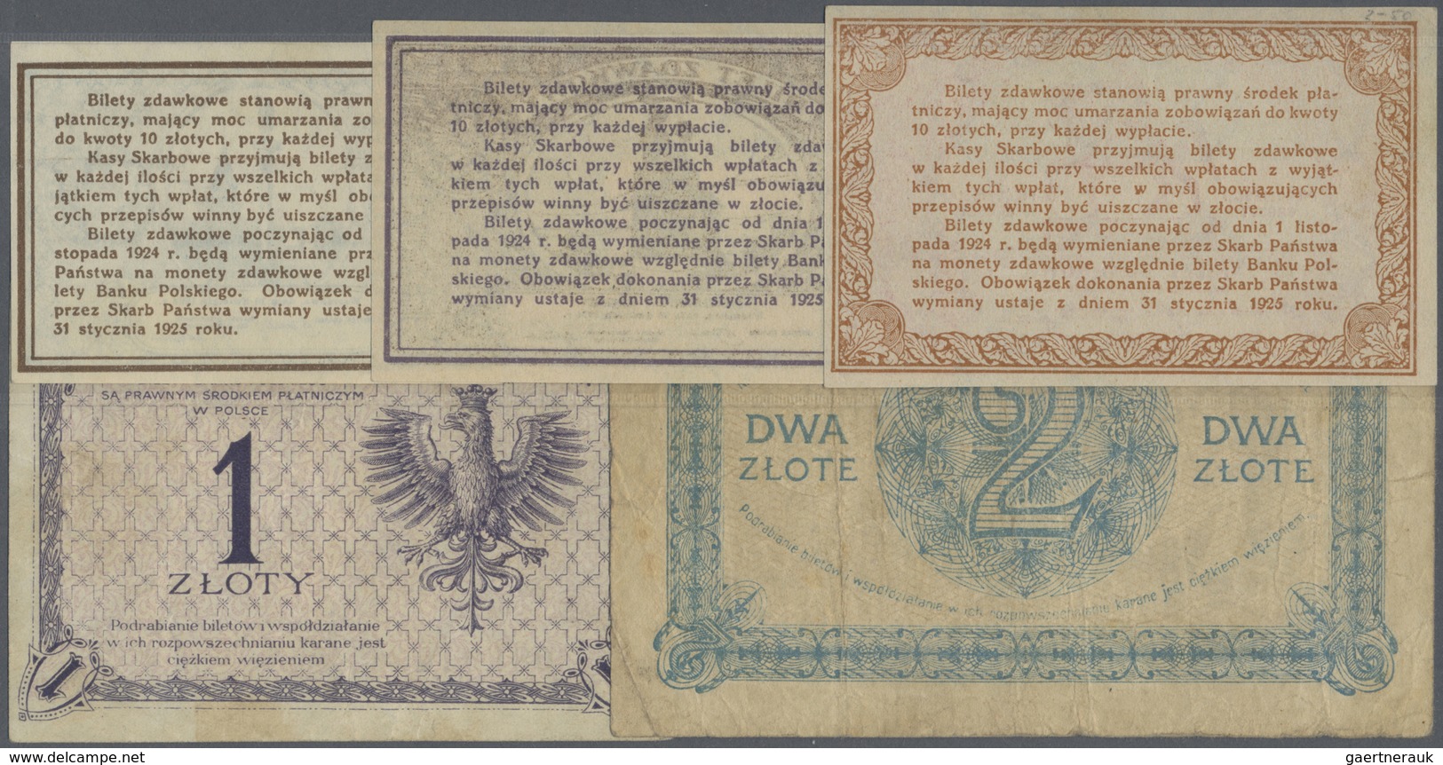 Poland / Polen: Set With 5 Banknotes Comprising 10, 20 And 50 Groszy Of The 1924-1925 "Bilet Zdawkow - Poland