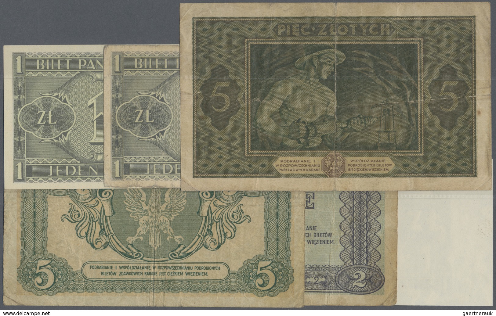 Poland / Polen: Set Of 5 Banknotes And One Proof Containing 2 And 5 Zlotych Of The 1925 "Bilet Zdawk - Poland