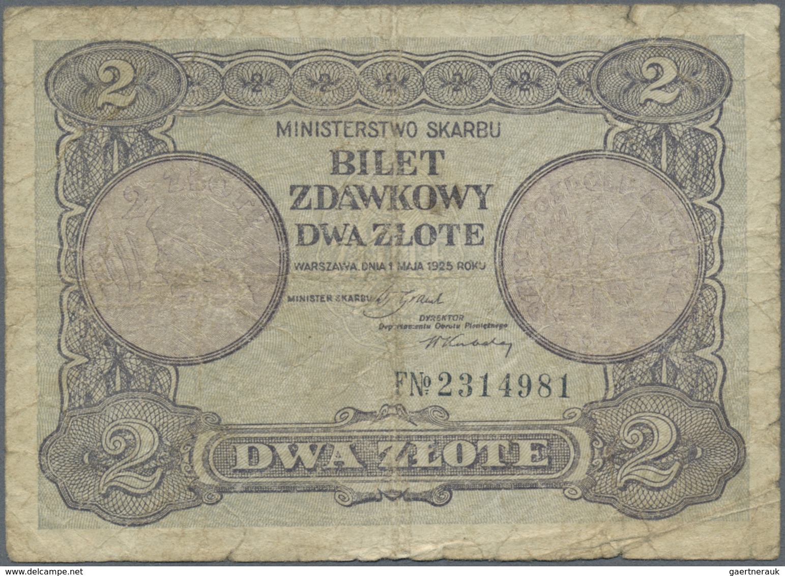 Poland / Polen: 2 Zlote 1925, P.47a, Rare Note In Almost Well Worn Condition With Many Folds And Som - Poland