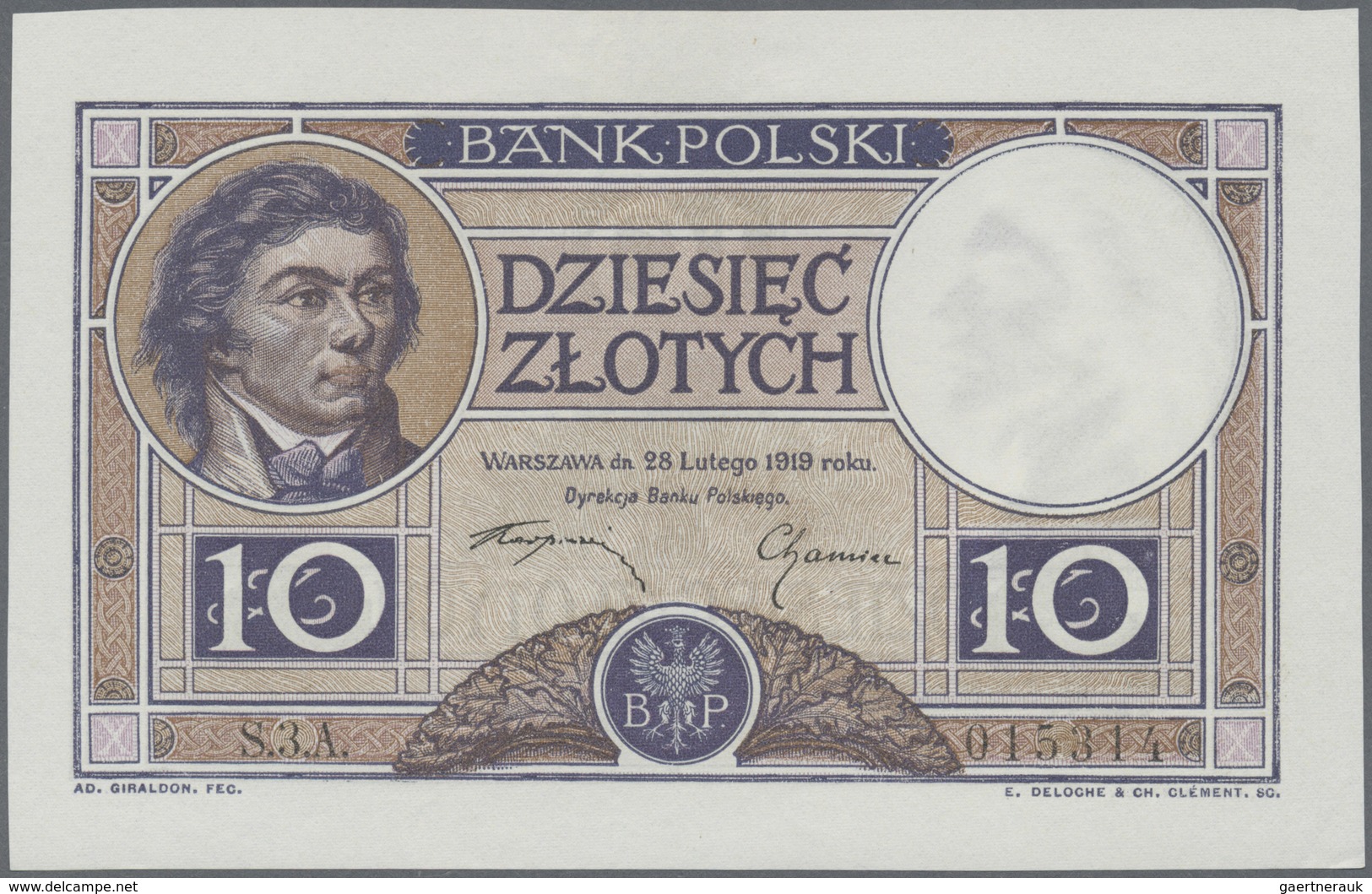 Poland / Polen: 10 Zlotych 1919 (1924), P.54, Extraordinary Rare Note In Almost Perfect Condition Wi - Poland